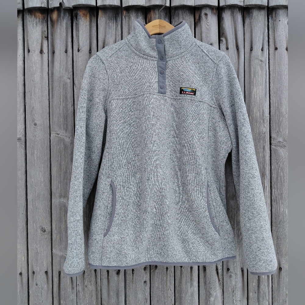LL Bean heathered gray insulated pullover sweater sweatshirt Womens M